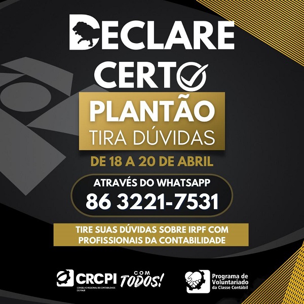 Declare Certo: CRC/PI promove Plantão Tira Dúvidas do Imposto de Renda